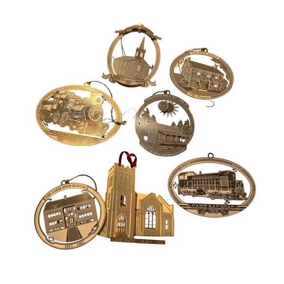 Lot of 7 Cadiz Kentucky Nations Treasures Brass Ornaments 1796-1968 Collectibles - Picture 1 of 4